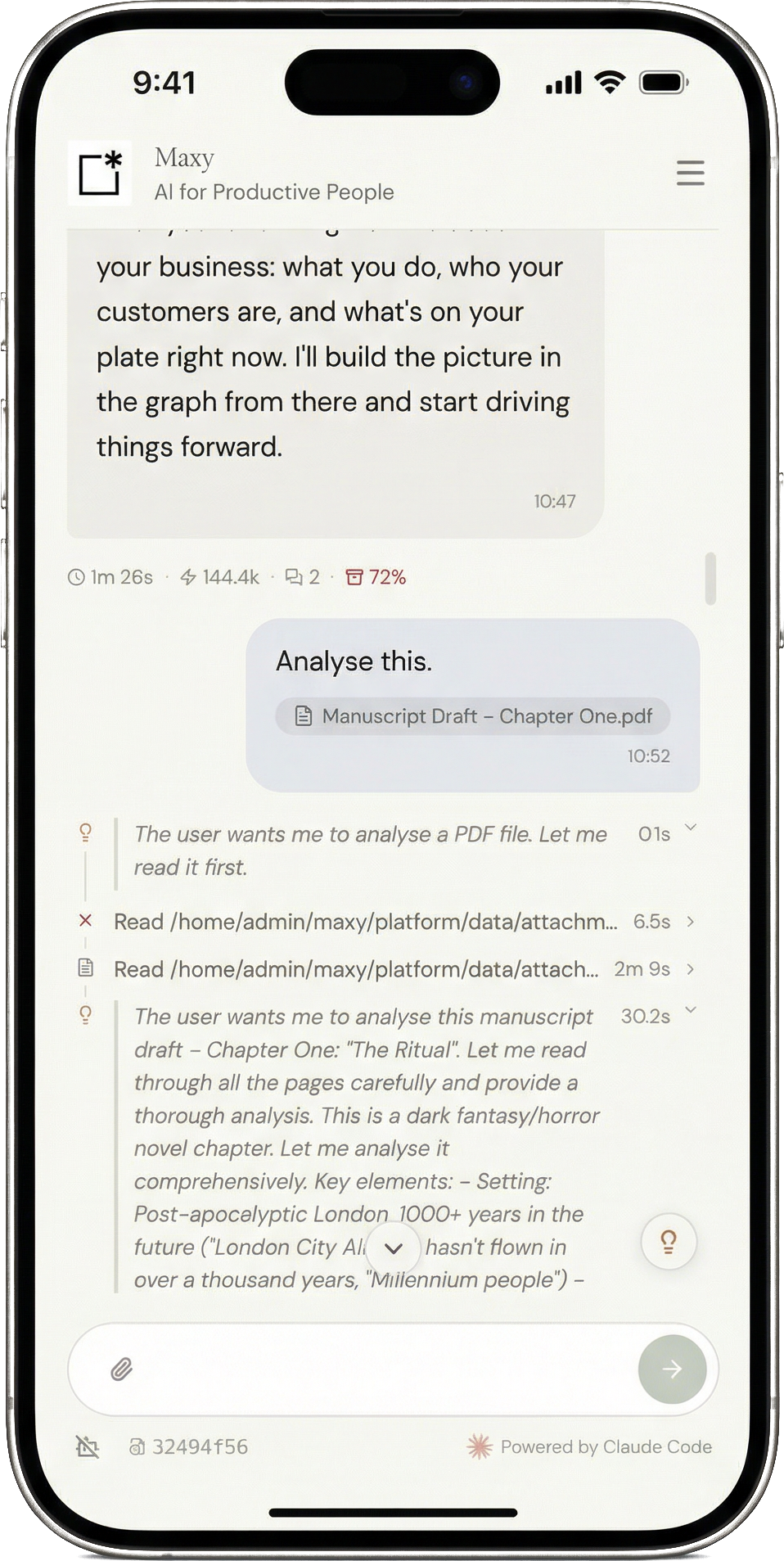Maxy chat interface on mobile